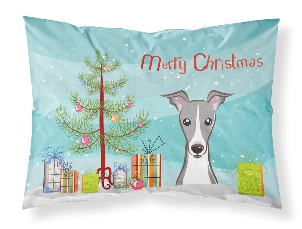 7938 BB1608PILLOWCASE Christmas Tree and Italian Greyhound Fabric Standard